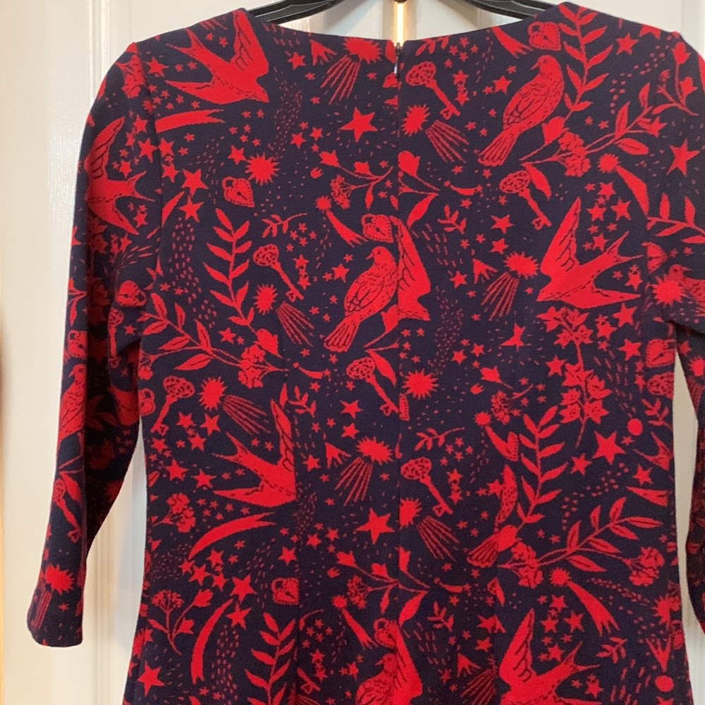 Boden red flying sparrow jacquard knit fitted sweater navy  dress s6P lined - Picture 9 of 12